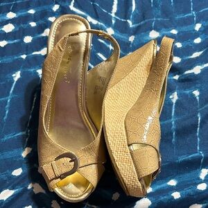 Cloudwalkers Tan Textured Peep-Toe Wedges